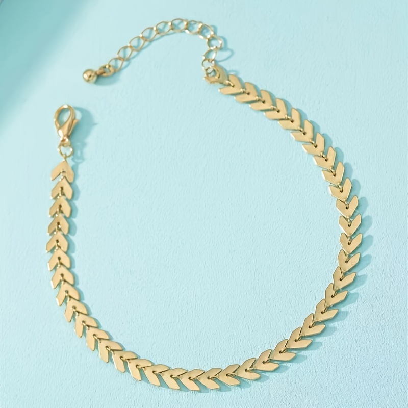 TEMU Elegant And Fashionable Women' Party Plated 18k Golden Copper Leaf Chain Versatile Ankle Chain