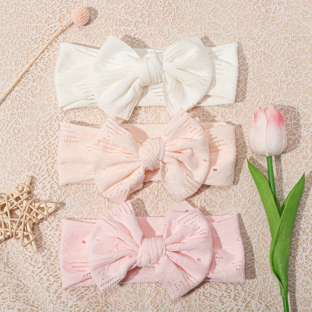 Image of 3pcs Set Of Flower Hollow Embroidery Elastic Headbands, Soft And Comfortable Breathable Cute 's Hair Accessories, Ideal Gift For And