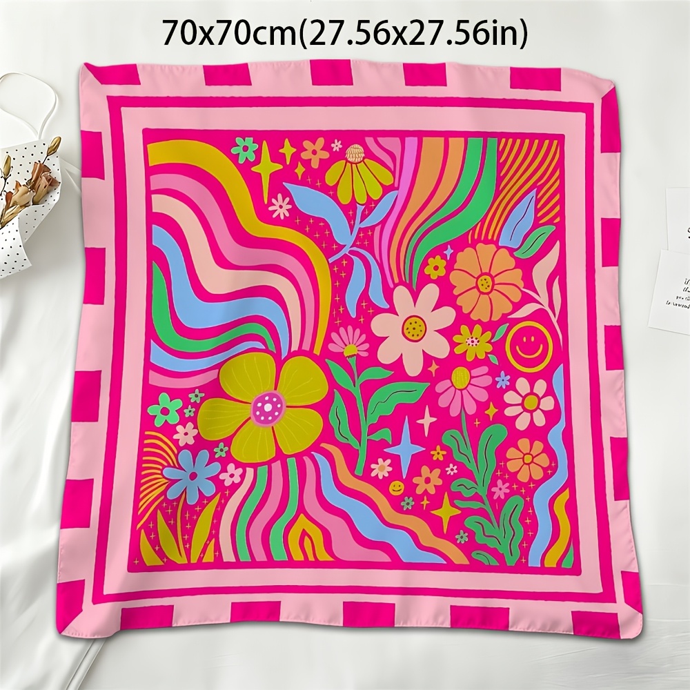 TEMU A Printed Square Scarf With Spiral Patterns, Designed For Women, In Sizes 50*50cm Or 70*70cm, Suitable As A Headband Or Neck Scarf, Perfect For