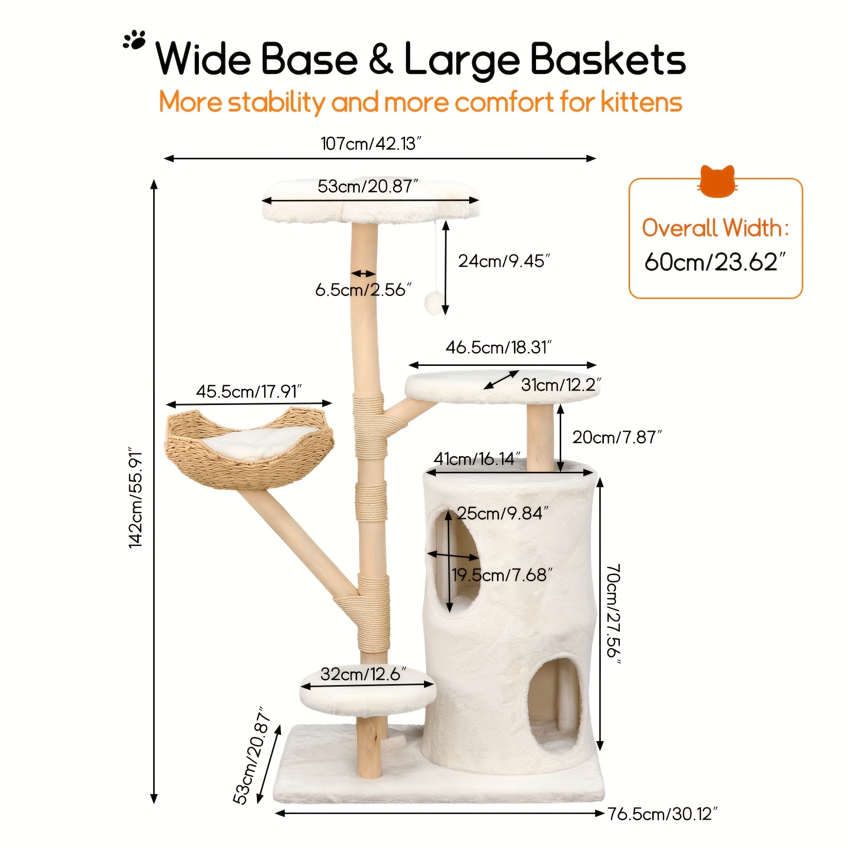 Temu Arbre à Chat Grimpant, 142 Cm De Hauteur, Avec Poteaux à , Arbre à Chat Multi-Niveaux, Nid De Couchage Style Et Jouets En Peluche, Maison Pour-image