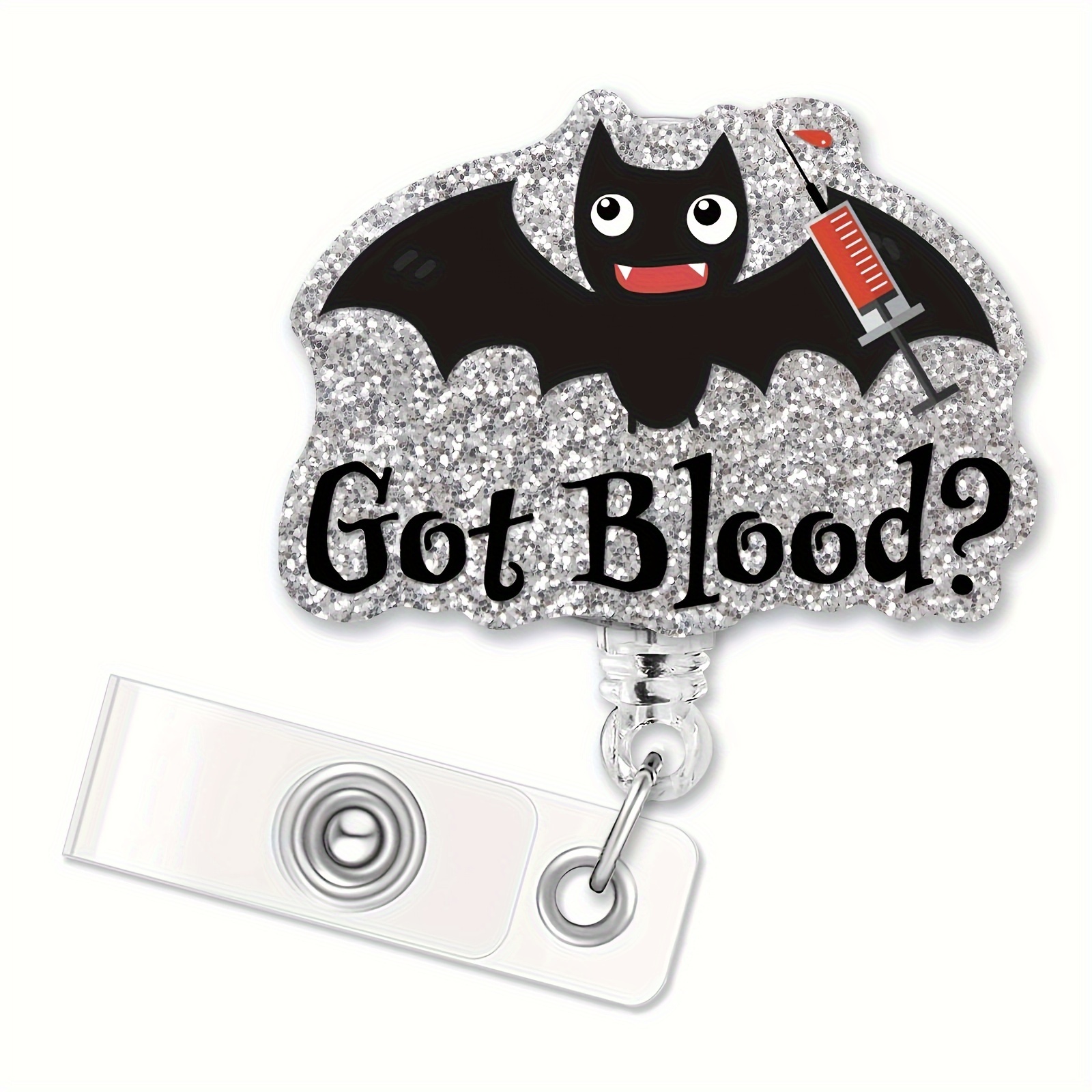 1pc Got Blood Retractable Silvery Glitter Badge Reel With Clip, Funny  Halloween Bat ID Card Badge Holder Gift For Nurses Doctors Phlebotomist  Laborato