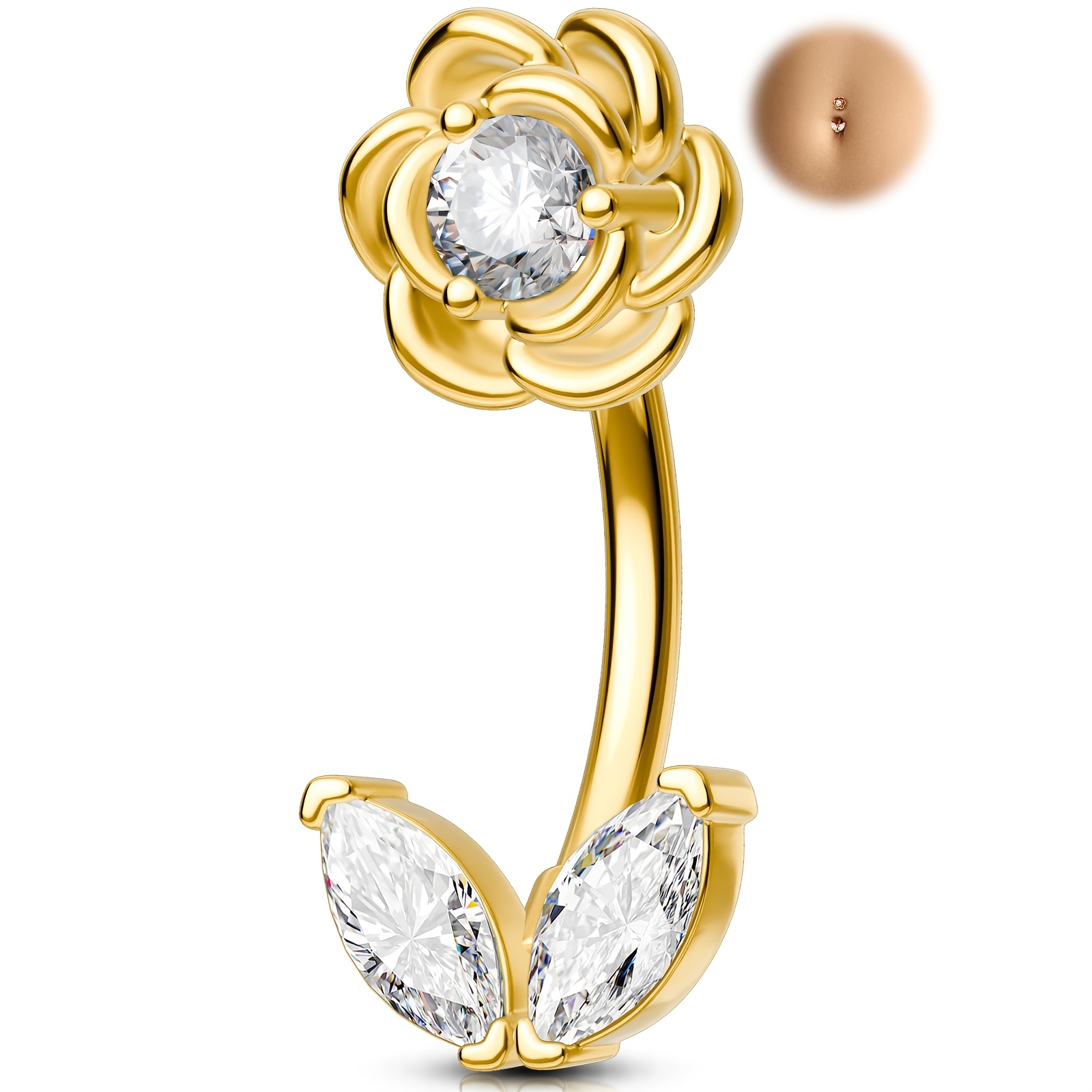 TEMU 1pc 14g Stainless Steel Belly Button Ring For Women, Cubic Synthetic Zirconia Inlaid Piercing