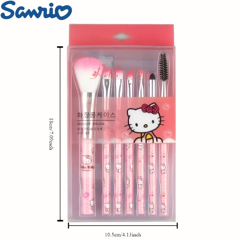7pcs Pink Hellokitty Makeup Brush Set, Polyester Bristle Oval Brushes For Blush, Eyebrow, Lip, Eyeshadow, Resin Handle Beauty Tools, Birthday Gift