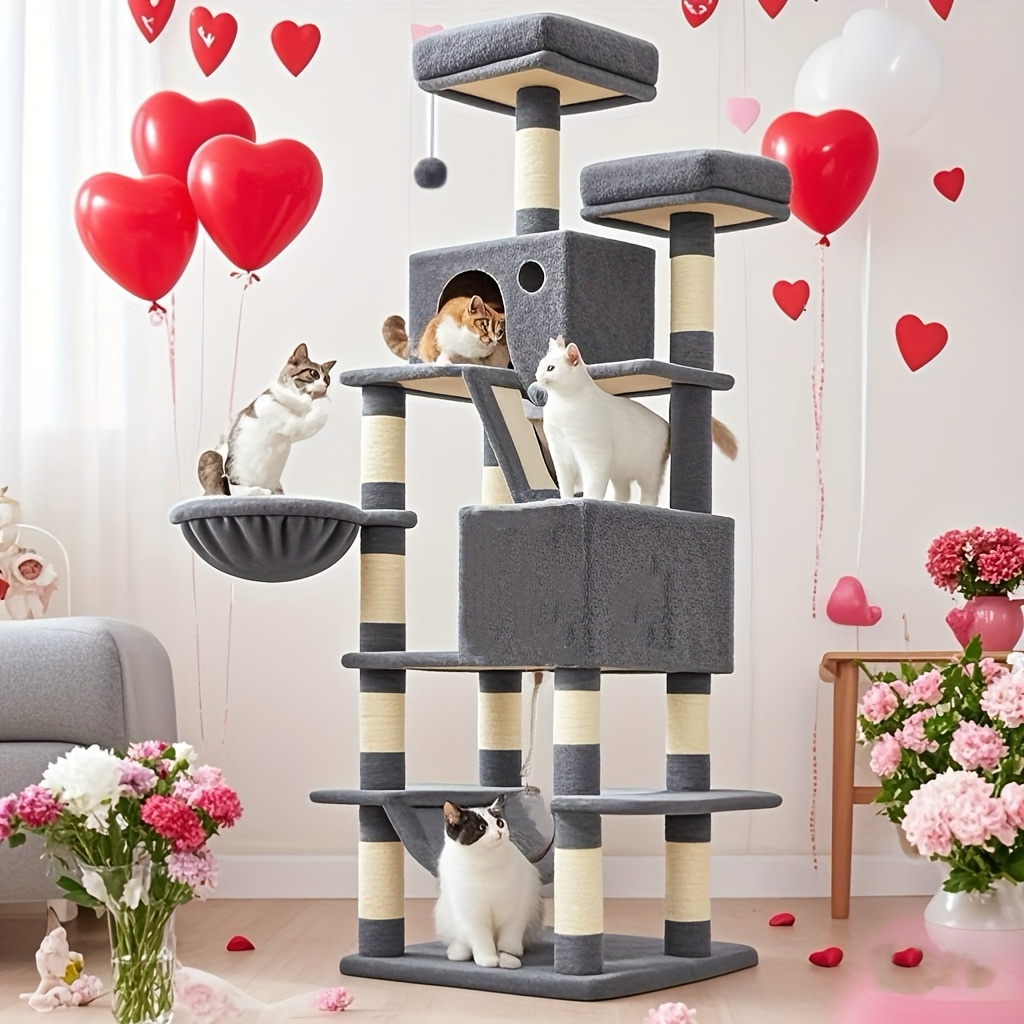 

[gentle Play] Feandrea 66.1" Multi-level Cat Tree Tower - Plush & Wooden Condo With Scratching Posts, , Caves, & Pompoms - Anti-tilt Design For Indoor Kittens & Cats - Easy , Gift, Feandrea