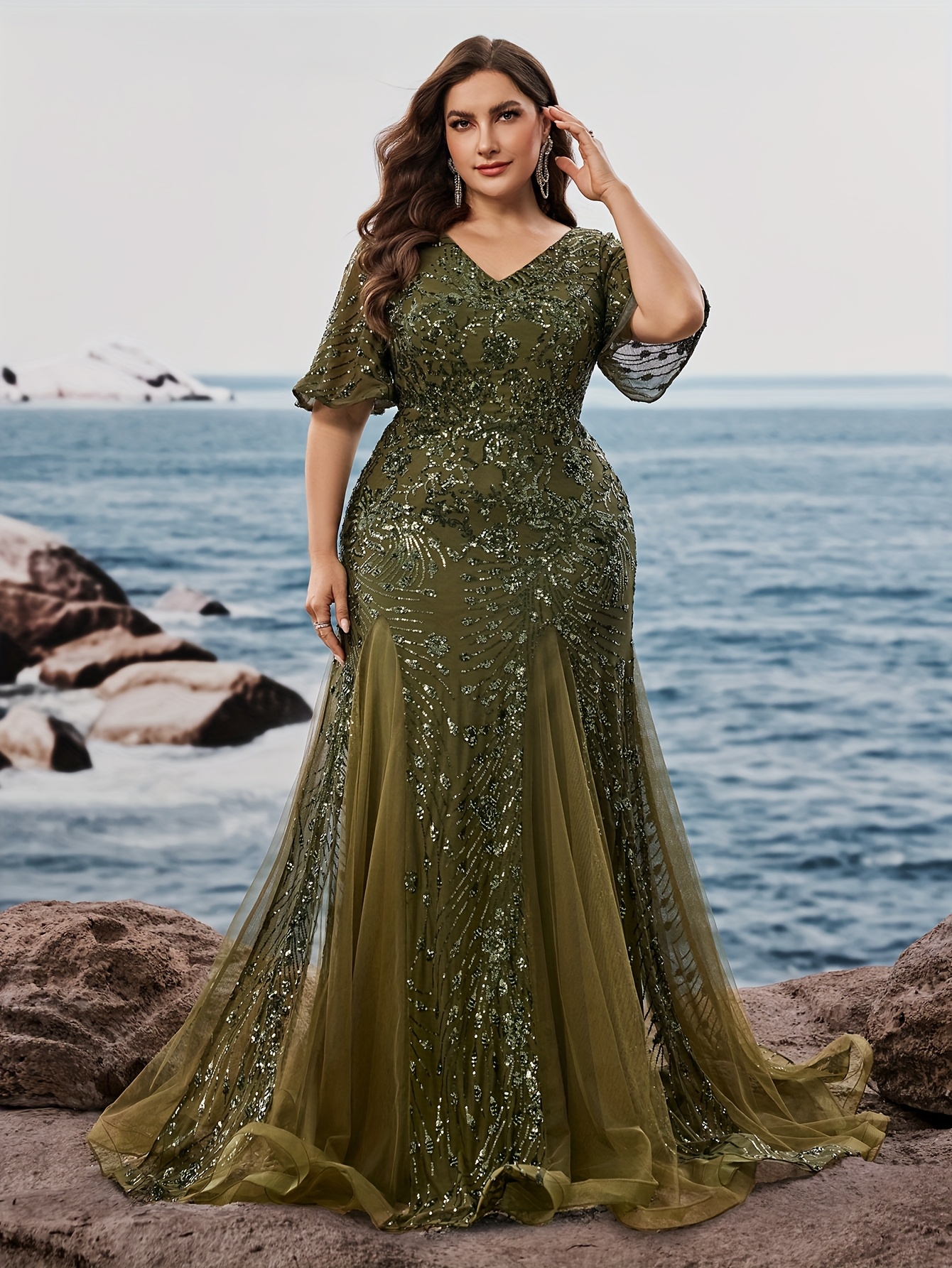 Formal Dresses Green And Gold Sequin Dress Women's Elegant Emerald
