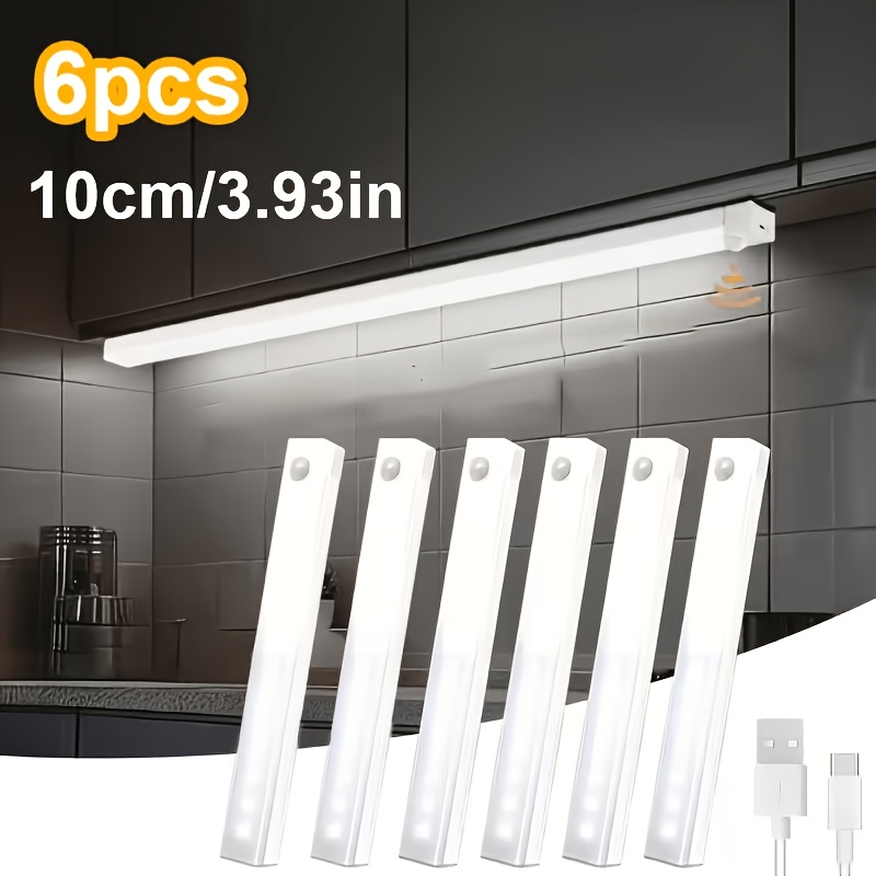 Image of 6pcs Led Motion Sensor - Dimmable Cabinet Lights, Usb Rechargeable, 3color (3000k/4500k/6000k), Night Light, For Bedroom, Staircase, Kitchen, Piano Room & , Bedside Reading Lights