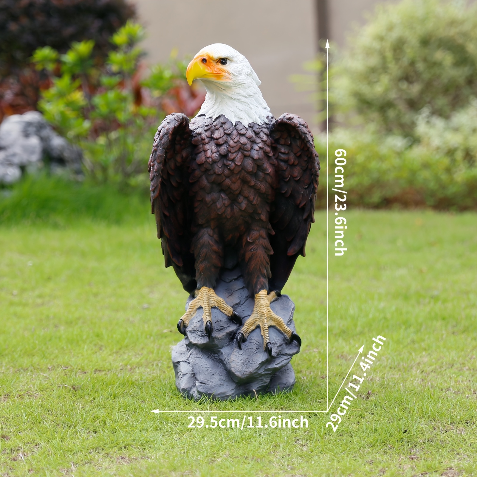 1 stück extra große  -skulptur – realistische stehende  statue mit ausgebreiteten flügeln, wetterfeste außen-/innendekoration, 23,6 hoch, patriotischer heim- oder gartenschmuck – ideales geschenk zum vatertag, unabhängigkeitstag, thanksgiving für papa, sohn, veteranen – weißkopfsee  statue, klassischer stil, detailliertes federdesign