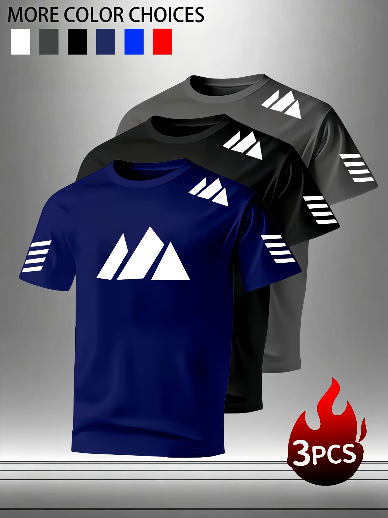 ensemble de t-shirts à manches courtes pour hommes 3 , ensemble de t-shirts dété pour hommes, ensemble à manches courtes respirant à séchage rapide 3 , convient pour le fitness et  , vêtements de fitness, tissu respirant, vêtements décontractés, construction durable 0