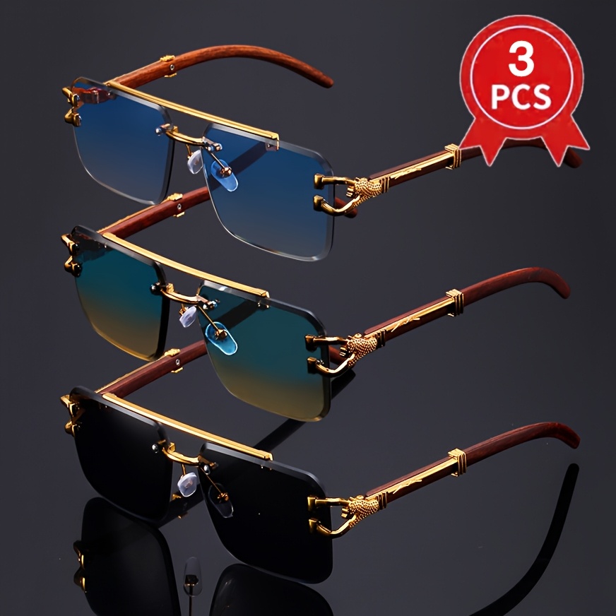 3pcs rimless fashion fashion glasses with gradient lenses   metal frame buy 1   free offer ideal for   style party glasses cool