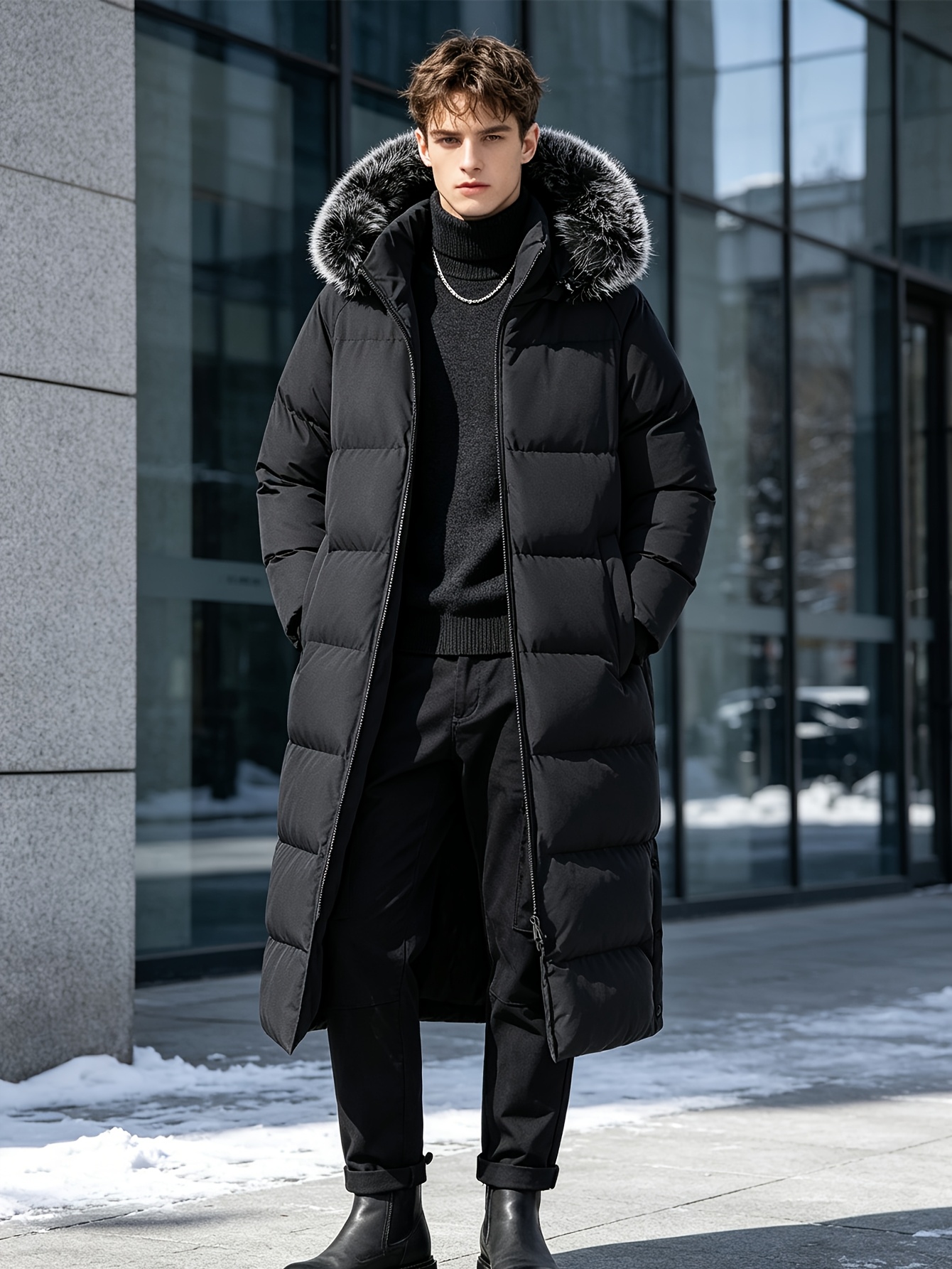 Men's Casual Winter Jacket with Hood and Collar