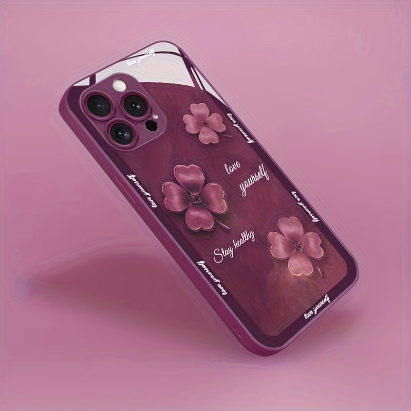 

Floral Anti-fall Case With Love Yourself Message - Shockproof Protective Bumper Cover, Durable Hard , Compatible With 15/14/13/12/11/xs Max/xr/xs/x/7 Series