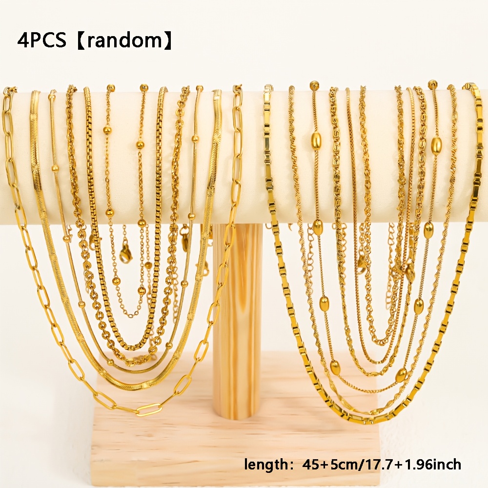 TEMU 4pcs Random High-quality Hypoallergenic Stainless Steel Necklaces, 45+5cm Extension Chain, Waterproof And Fade-resistant, Comfortable And