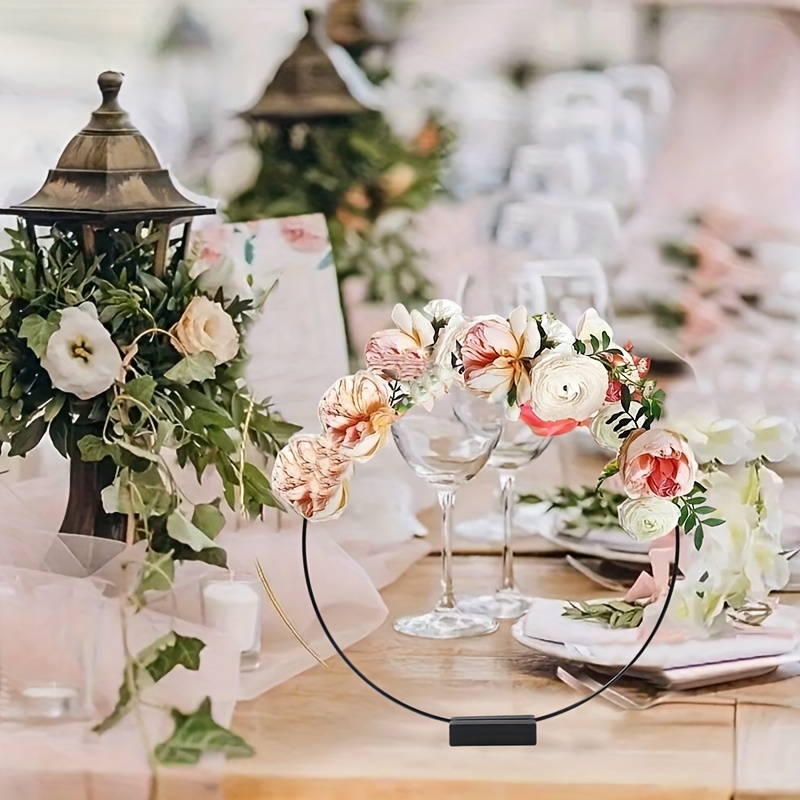 1pc Rustic Metal Floral Hoop with Stand Large Round  Ring for Wedding Table Decor, Engagement Party Ornament, and Event Flower Wr