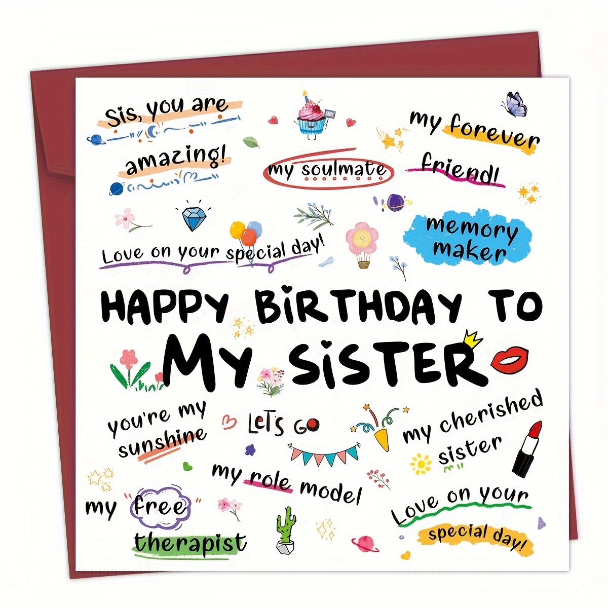 

Inspirational Birthday Greeting Card For Sister - Personalized Celebration Card With Envelope, Special Card For Sister With Positive Affirmations, English Language, Pack Of 1