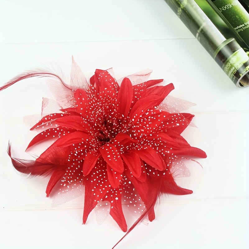 

Elegant Fabric Flower Hair Clips With Feathers - Square Dance Performance Hair Accessories - Lily Feather Headpiece For Women And Girls 14+ - Single Piece With Color Matching Print