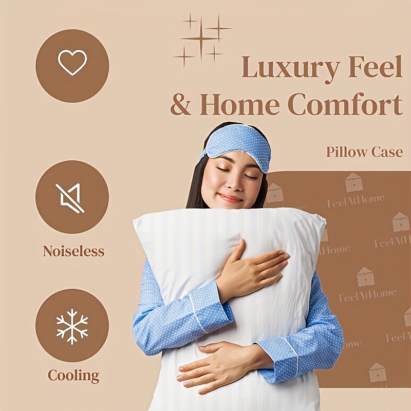 Luxury Hotel Quality - Set of Four - Premium White Zip-off Striped Pillowcase - Comfortable Soft Satin - Pillow Protector