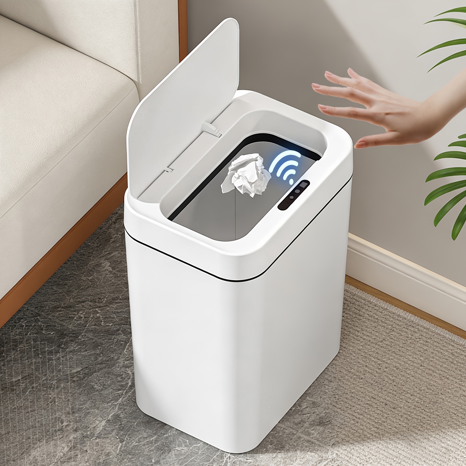 TEMU 4.2 Gal Sensor Trash Can With Motion Sensor Lid & Kneel-down Door - Hygienic Operation Suitable For Bathroom, Kitchen, Rv, Bedside Waste Bin -