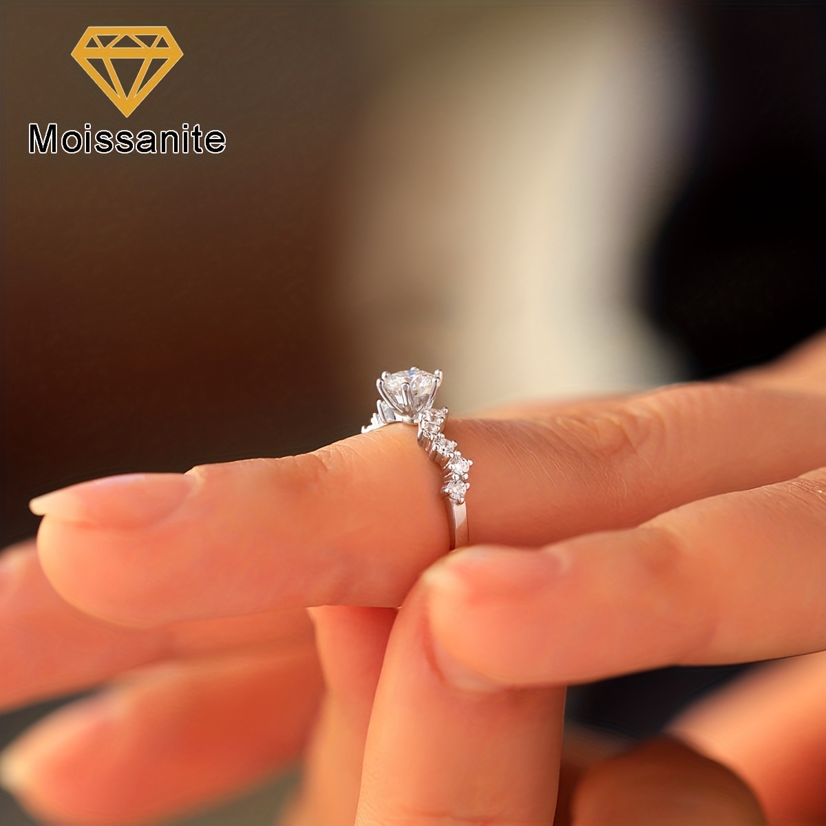 Women's Sparkling 1Ct Moissanite Wedding Engagement Ring, White-Golden Plated