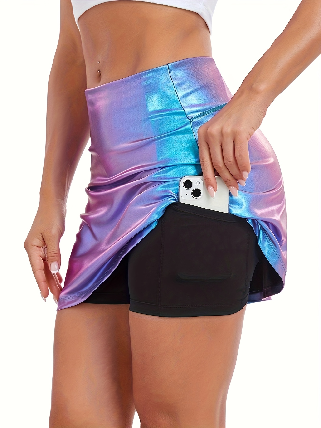 womens shiny rainbow reflective mini skirt fashionable Temu