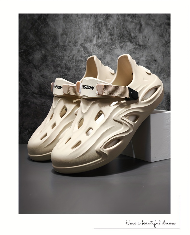 mens summer fashion clogs white eva slip on garden shoes with alphabet print breathable cut out design non slip durable heel for outdoor activities casual beach wear and everyday use summer sandals details 11