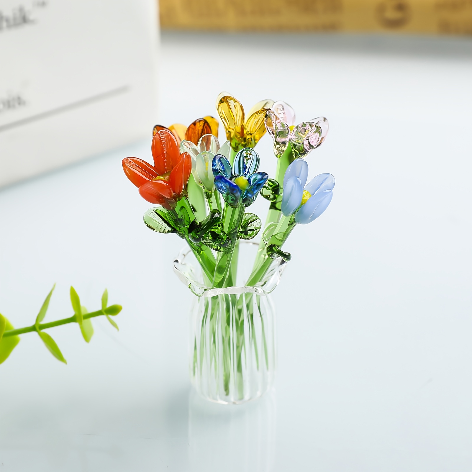 TEMU 8pcs Artificial Flower Bouquet Pot Plant Bud Sun Catcher Statue, Garden Yard Decoration, Window And Balcony Light Catcher, Home Table Decorative