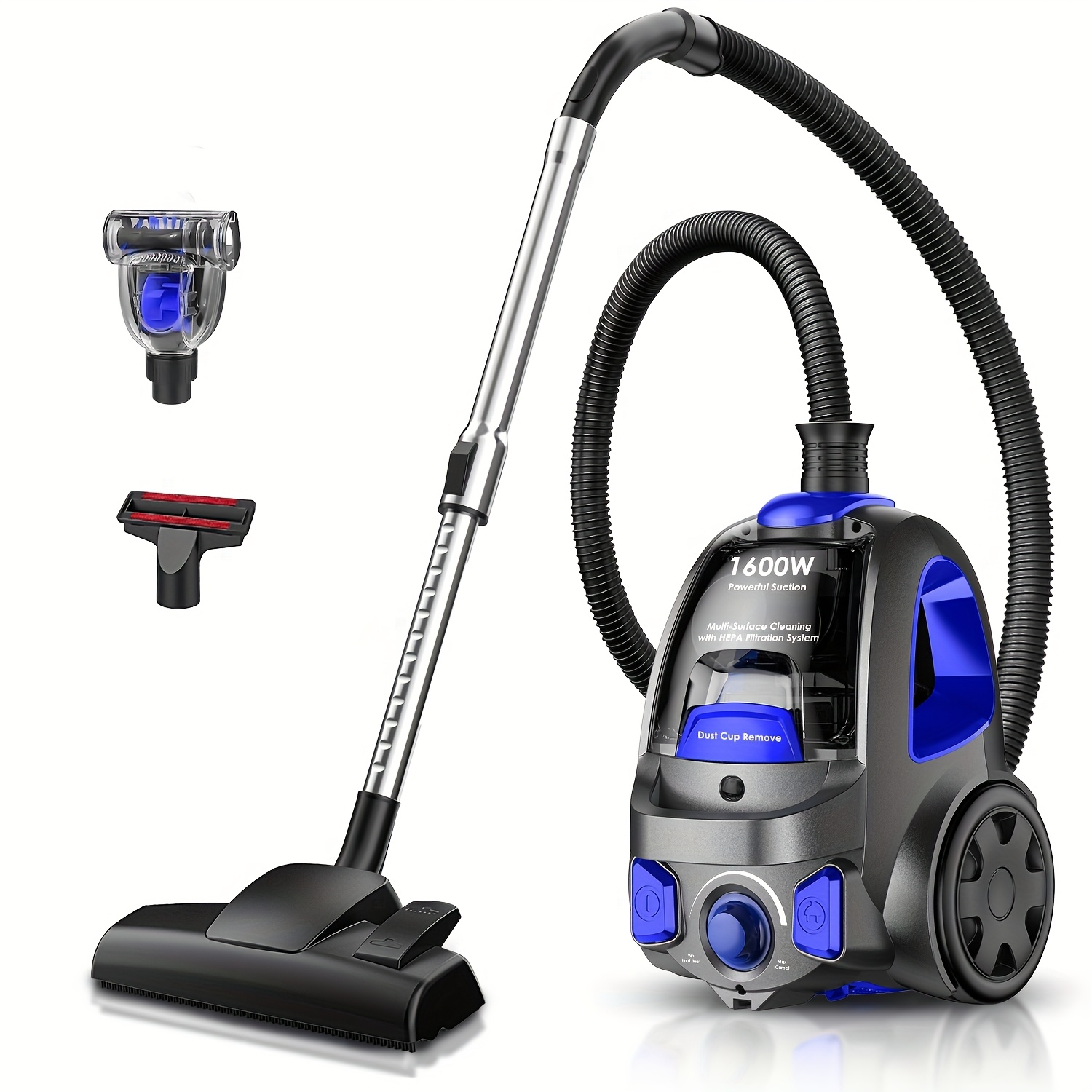 TEMU 32000pa/1600w Canister Vacuum Cleaner (energy ), Power, Dust Full Indicator, Double Hepa Filter, 3.7qt Large Capacity, Lightweight Vac For Hard
