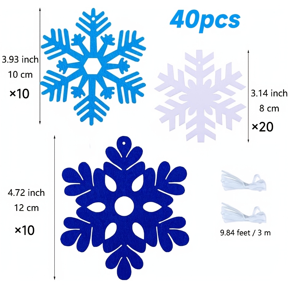 TEMU 40 stuks Blauwe Sneeuwvlok Ornamenten Vilt Hangende Sneeuwvlok Ornamenten Bulk Winter Sneeuwvlok Vakantie Kerstboom Plafond Decoraties