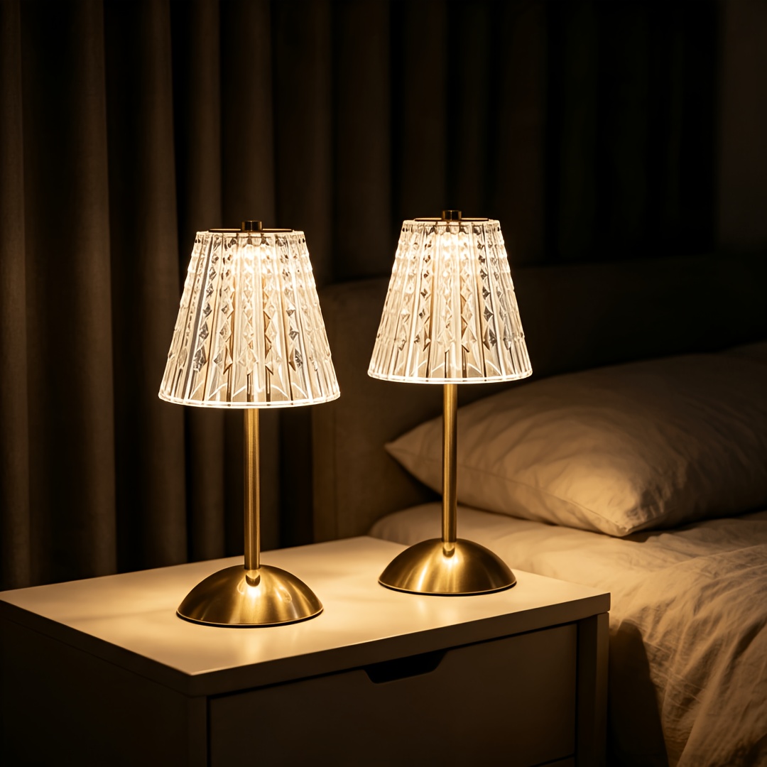2pcs Modern Portable Wireless Crystal Table Lamps