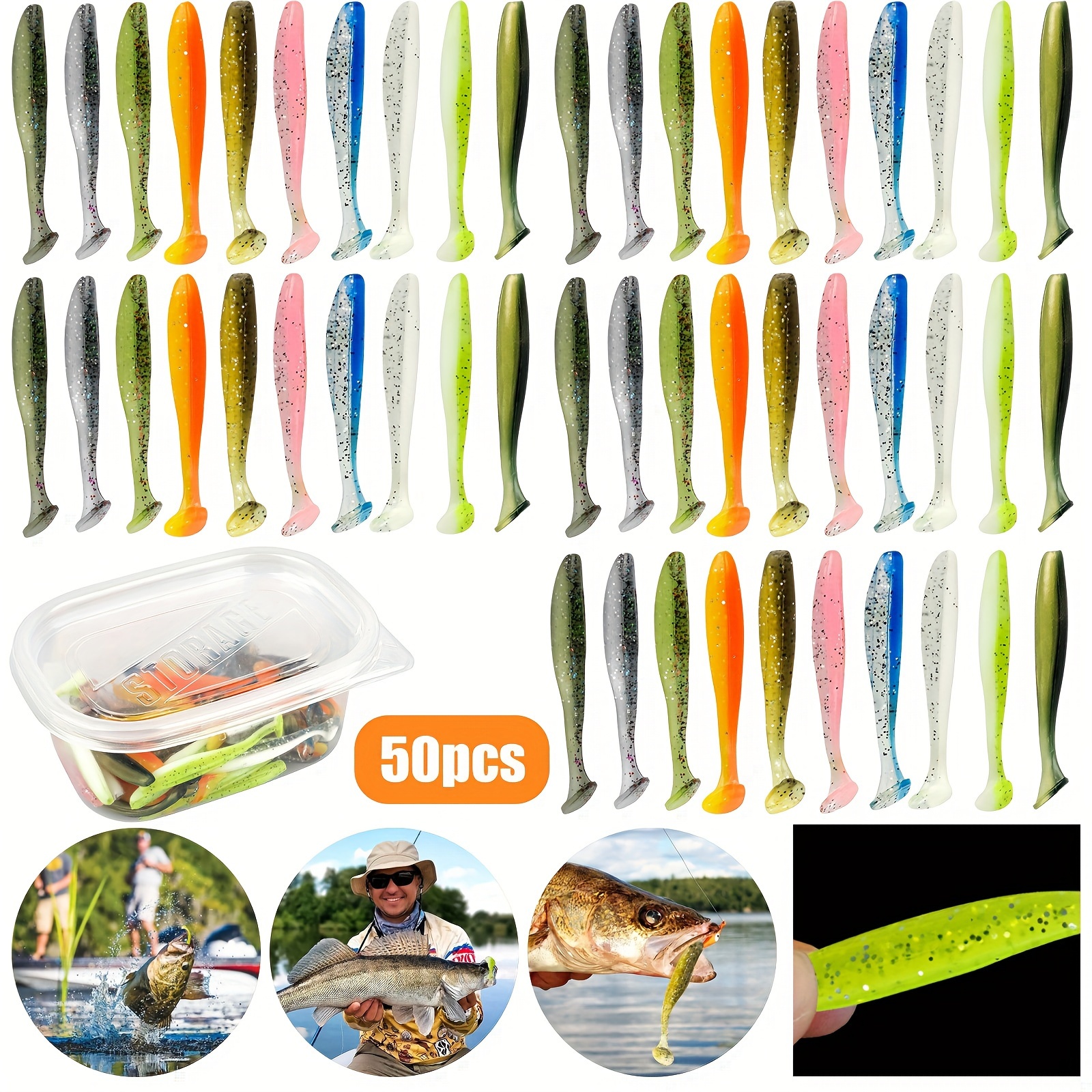 

50pcs Soft Tail Lure Set, Silicone Bionic Swimbait With Lifelike Action, Fishing Accessories For Bass, Pike