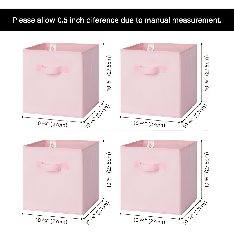 TEMU Ensemble de 4 boîtes de rangement cubiques, paniers de rangement pliables en tissu avec poignées, paniers à vêtements décoratifs adaptés aux