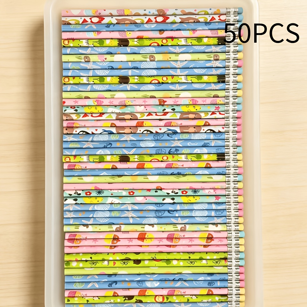 TEMU 50pcs Colorful Wooden Pencils, Hb Graphite Writing Pencils For School, Office, Drawing, For Art Supplies, Assorted Random Styles