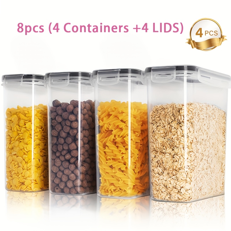 TEMU Set Of 8 (4 Containers   4 Lids) Cereal Containers Storage | Airtight Food Storage Jars [2l/70.4oz], Ideal For Kitchen And Pantry Organization,