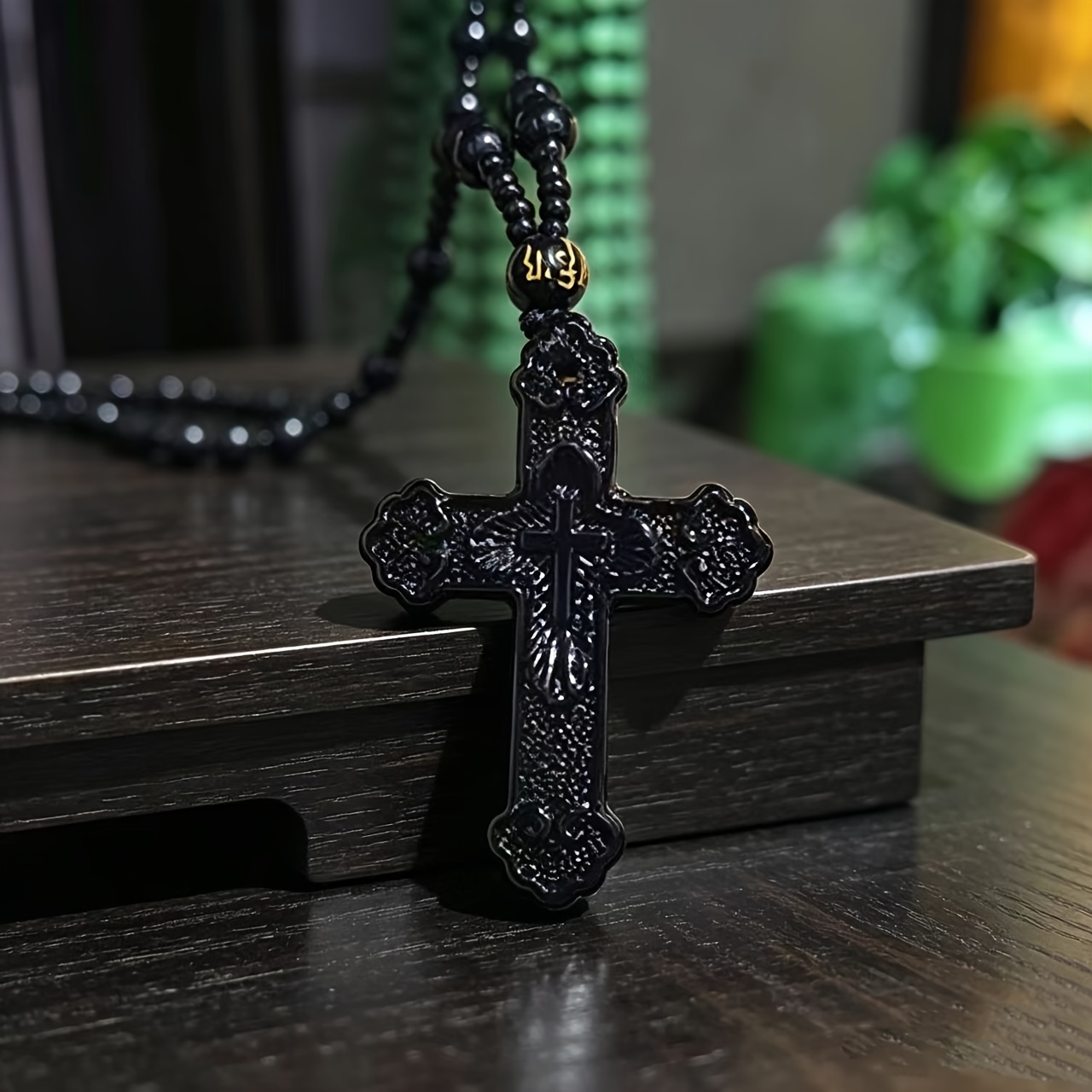 Unisex Retro Carved Cross Guardian Pendant Necklace