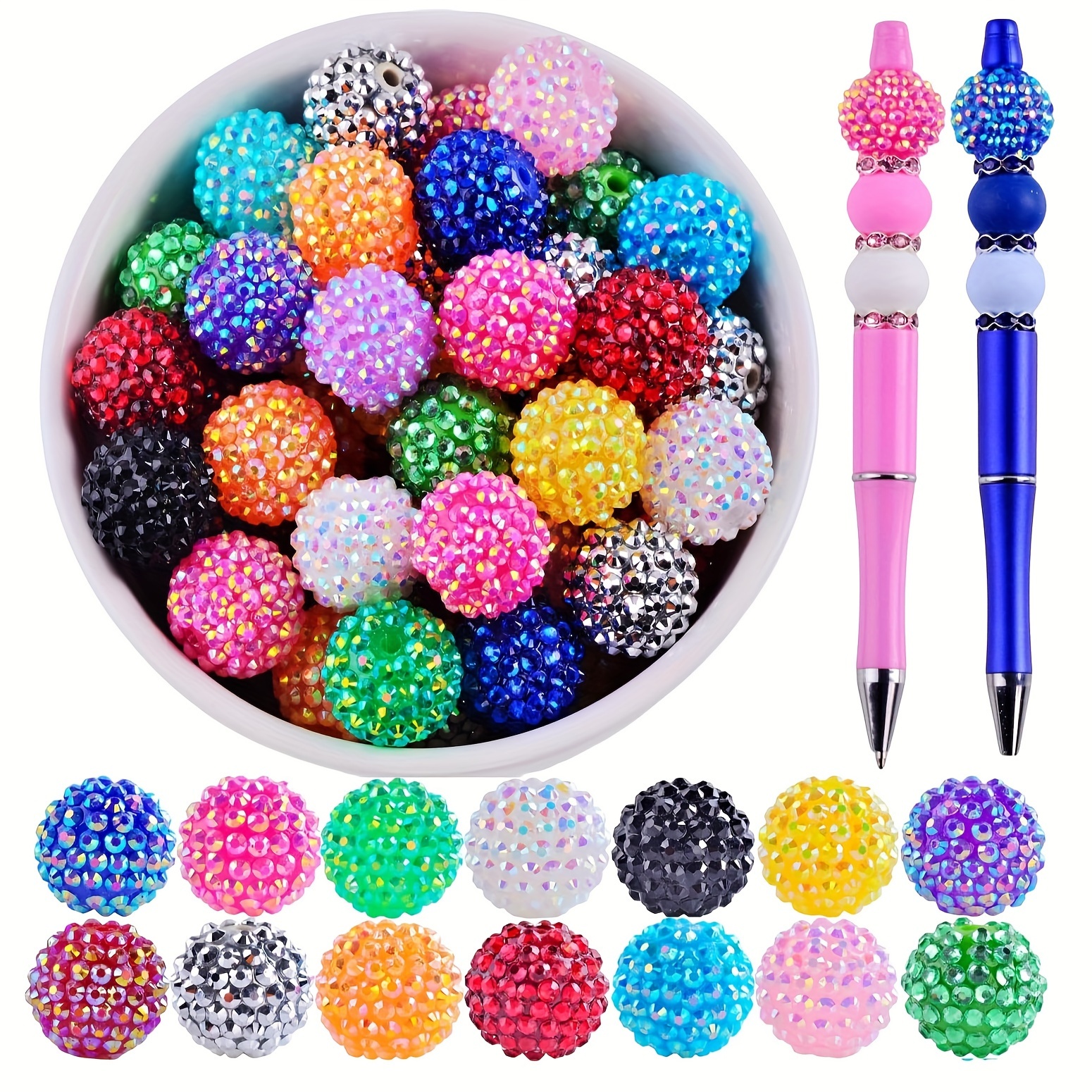 Image of 20pcs 20mm Sparkling Rhinestone Bubble Gum Beads - Perfect For , Pens, Keychains & Crafts - Ideal For Halloween, Thanksgiving & Christmas Decorations