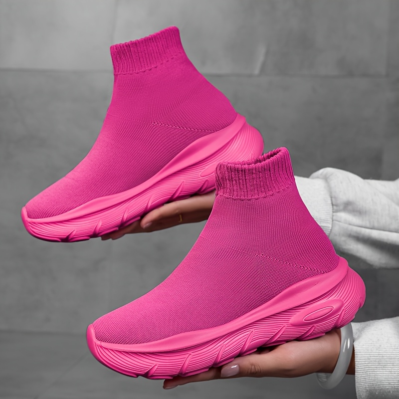 TEMU Women's Athletic Shoes, Classic Knit Mesh Sock-style Sneakers, Comfortable And , Soft And Durable, Thick Sole Anti-slip And Wear-resistant,