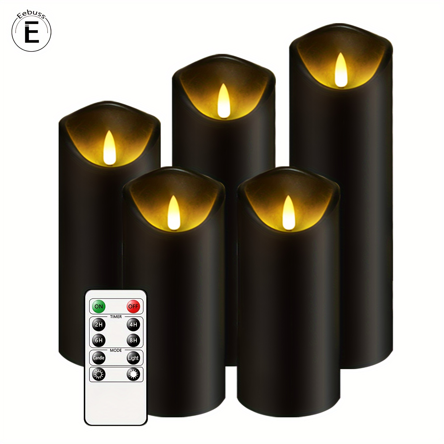 

5pcs Flicker Flameless Candle 5pcs, (d2.3"xh5"5"6"6"7") With Remote Control And Timer, Led Candle For Christmas Halloween Party Home Decor (black)