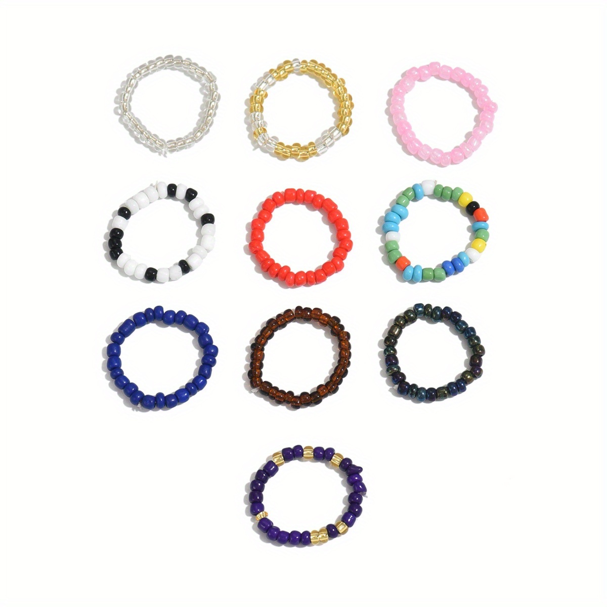 10pcs Boho Style Colorful Beaded Stretch Rings Set