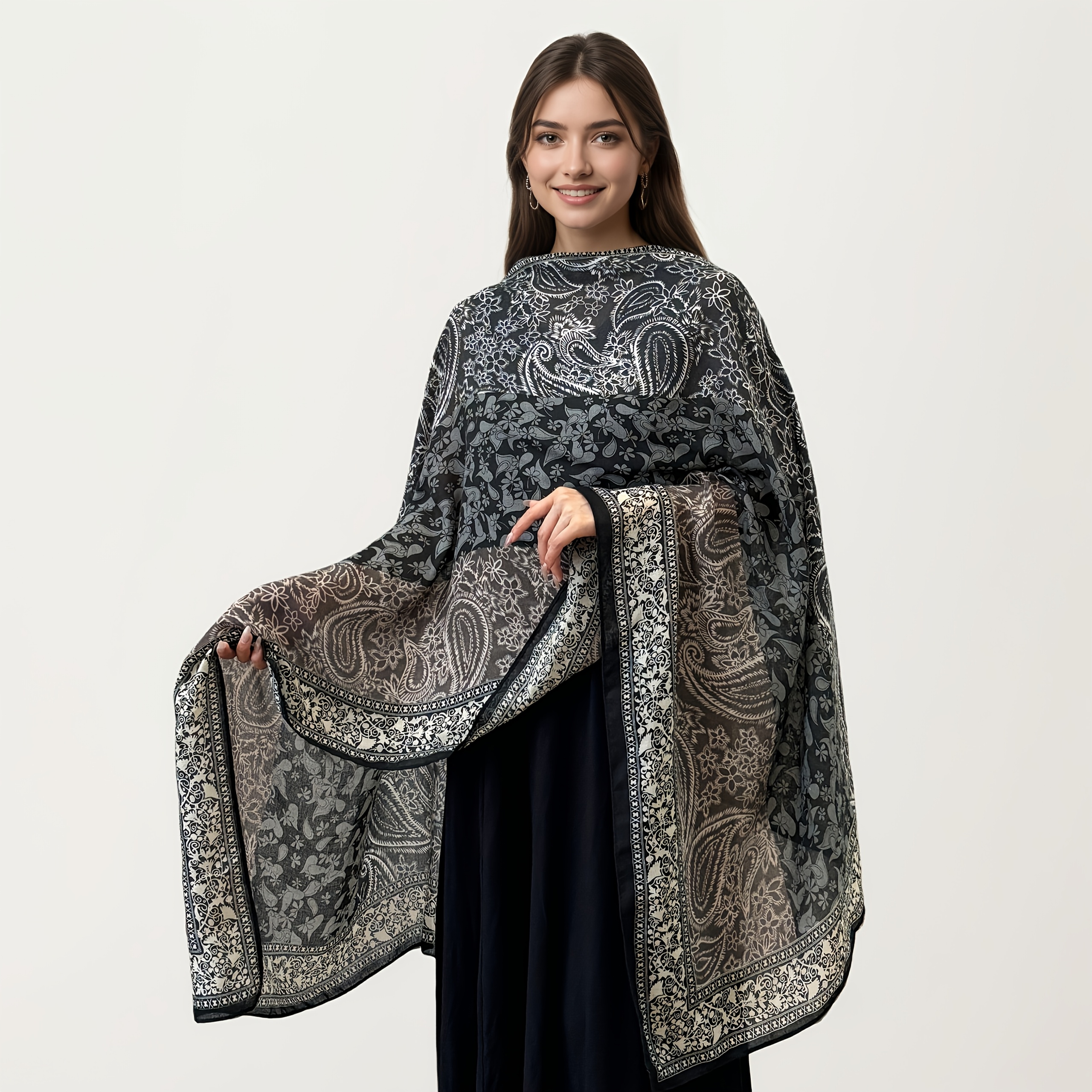 TEMU Women's Bohemian Shawl Scarf Wrap - Multicolor Suitable For Suitable For Evening & Commuting, / Paisley & Totem Shawl, Non-elastic Warm