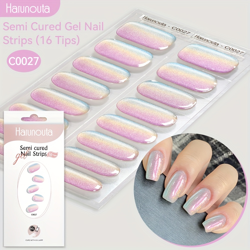 Image of Harunouta 16strips Semi Cured Gel Nail Strips Glitter Pearl Gel Nail Stickers Nail Wraps Gel Polish Stickers Nail Art Manicure For Nails For Grils Women Home Nails C0027/c0028/c0029/c0030