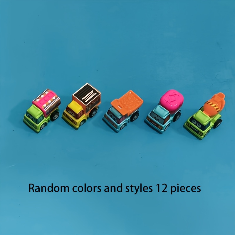 TEMU 12pcs Children's Construction Toy Sets - Mini Cartoon Truck Toys, Including Excavators, Dump Trucks, Mixers And Bulldozers, Suitable For Indoor