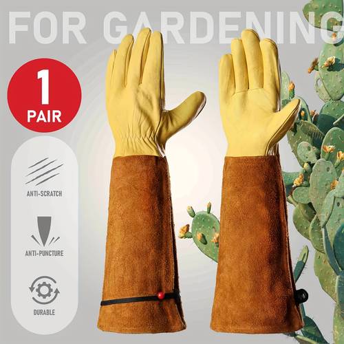 1 pair professional gardening gloves for men women thorn proof rose pruning gloves with adjustable cuff breathable cowhide long sleeve forearm protection durable polyester ideal for garden gardening accessories outdoor ergonomic glove design scratchresistant glove