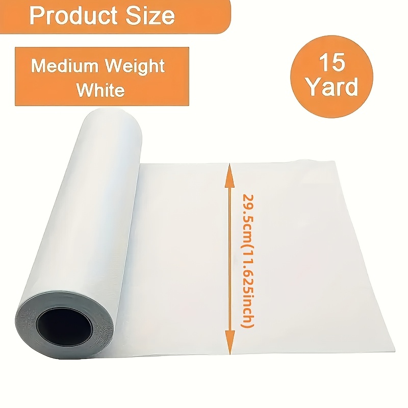 

15 Yards White Iron-on Adhesive Fabric Roll, Medium Weight 11.625" X 15 Yards, 100% Polyester Material For Sewing, Crafts, And Home Decor