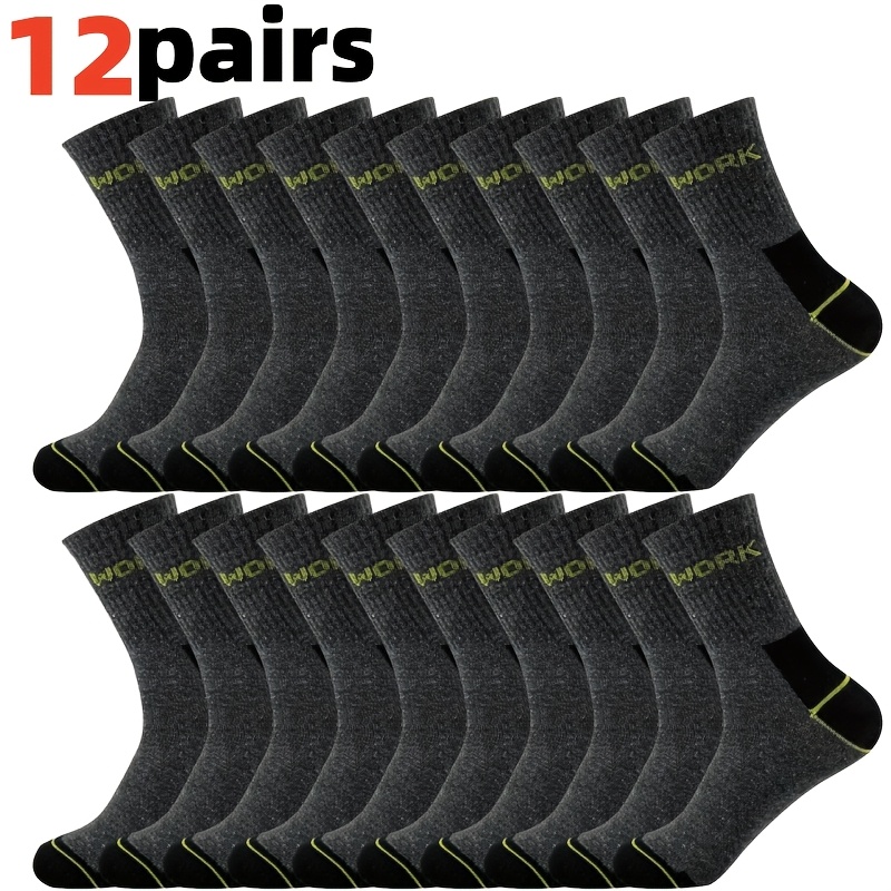 TEMU 12-pair Mid-calf Work Socks, Breathable Thin-style Men's Work Socks, Men's Casual , Classic Versatile Black And White Colors, Business Socks,