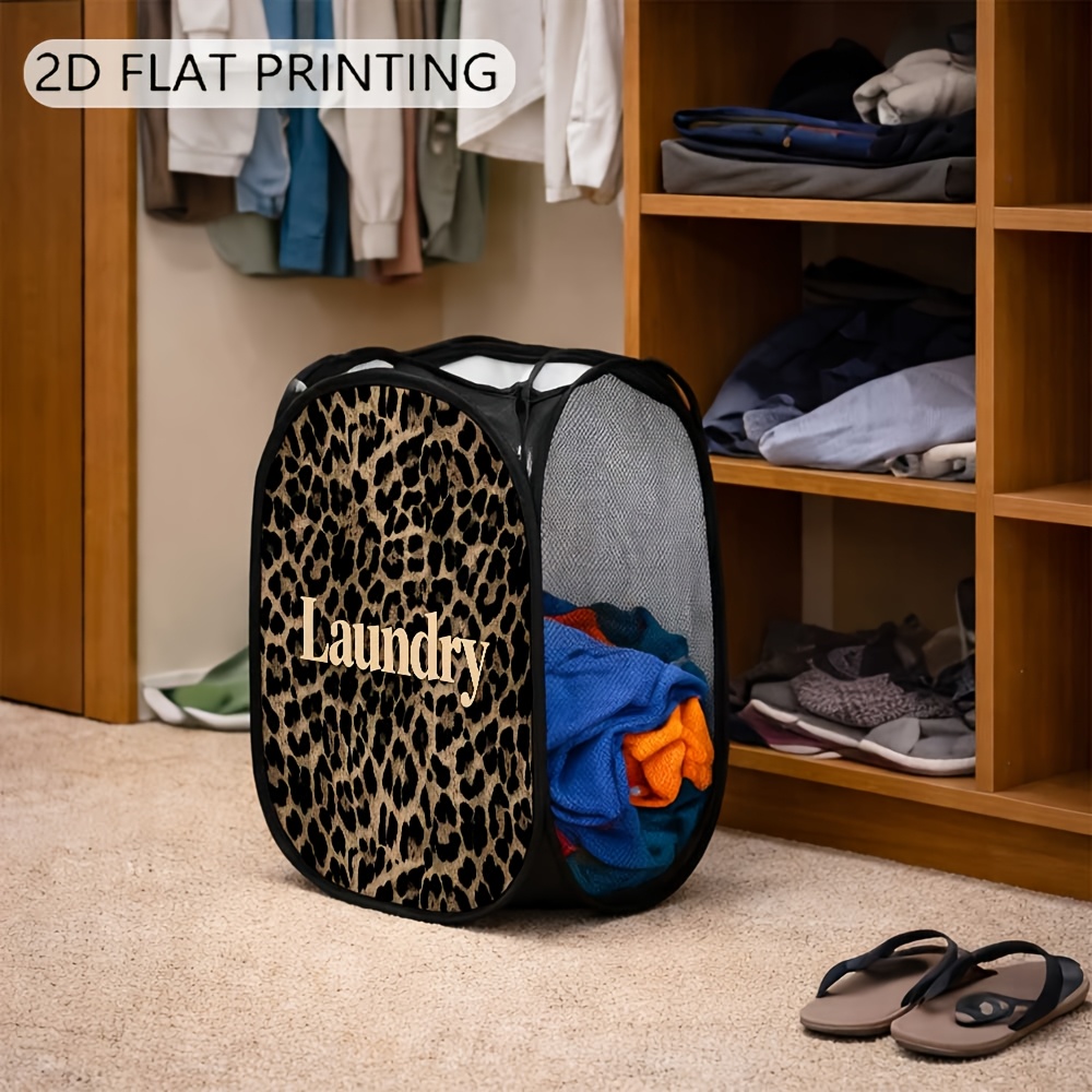 TEMU 1pc Leopard Print -up Laundry Hamper,pop-up Laundry Hamper,storage For Home Bedroom Organization For All Room Types Foldable Durable Breathable