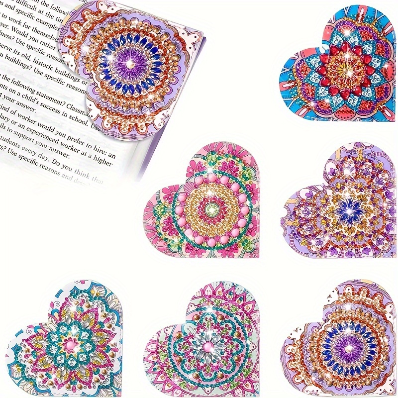 

6 Diamond Drawing Corner Bookmarks Heart Shaped 5d Diy Diamond Art Page Bookmarks Book Enthusiasts Gifts Beginner Reading Crafts Set