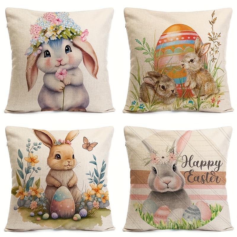 

1pc Easter-themed Linen Pillowcase With Adorable Bunny Pattern, Perfect For Home Decoration In The Living Room, Office Chair, Or Car Interior. Ideal For Bedroom Decor. Pillow Insert Not Included.