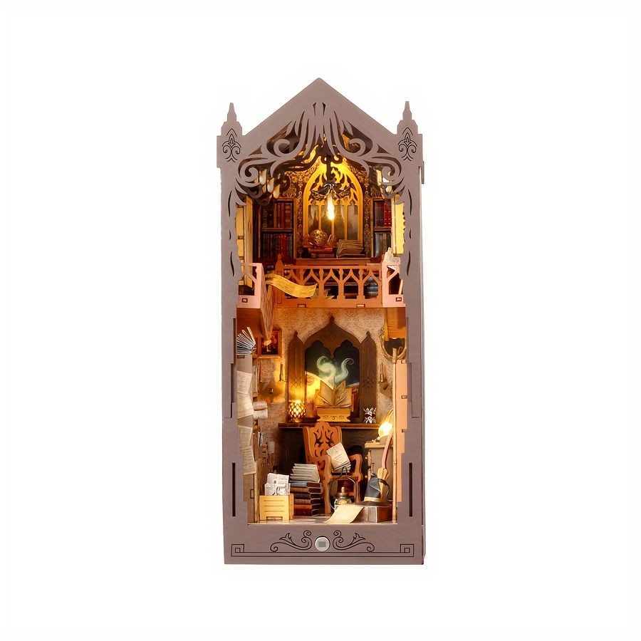 

Enchanting 3d Wooden Puzzle Magic Library Dollhouse - Handcrafted Architectural Book Nook Scene Model Assembly, Intricate Miniature , Creative Birthday And Valentine's Gift For Ages 14+
