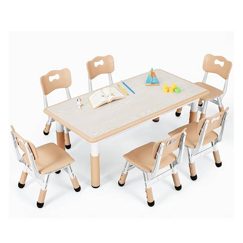 kids table and 6 chairs set with graffiti desktop furniture set non slip height adjustable desk table children study desk dining table painting desktop for kids 47 2x23 62inch