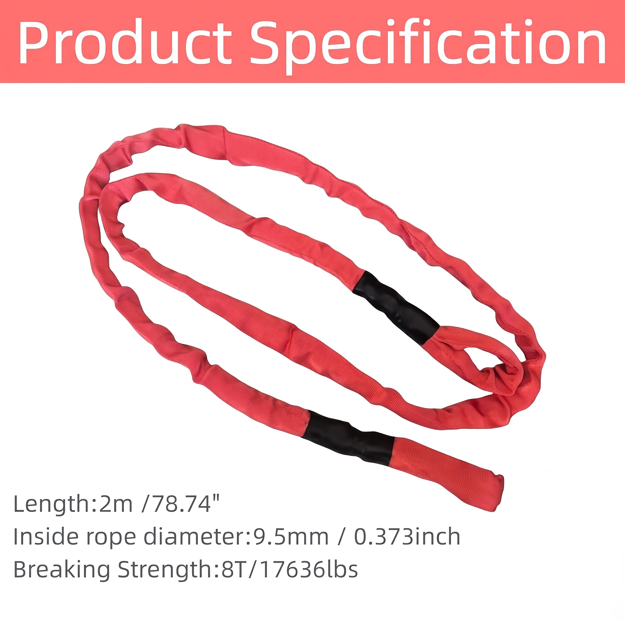 TEMU Spinne Red 2m 78.74inch Synthetic Tree Winch Strap Rope With Protective Sleeve For 4x4 Accessories Off Road Atv Suv