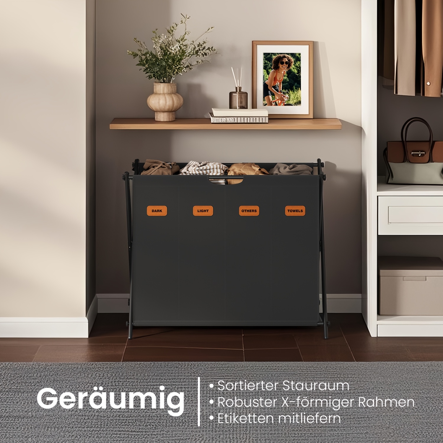 Image of Laundry Basket 4 Compartments Laundry Sorter Foldable 155 L 79 X 40 Cm, Laundry Baskets